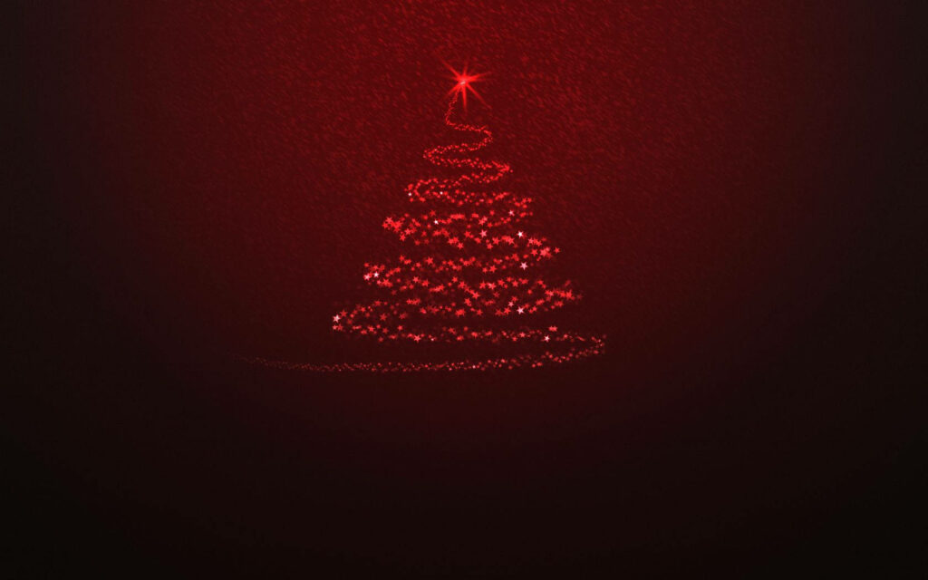 Minimalist Red Christmas Tree Wallpaper with Sparkling Lights