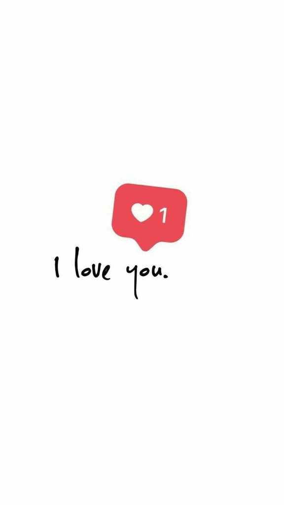 Minimalist digital illustration of red heart notification bubble and I love you text on white background Wallpaper