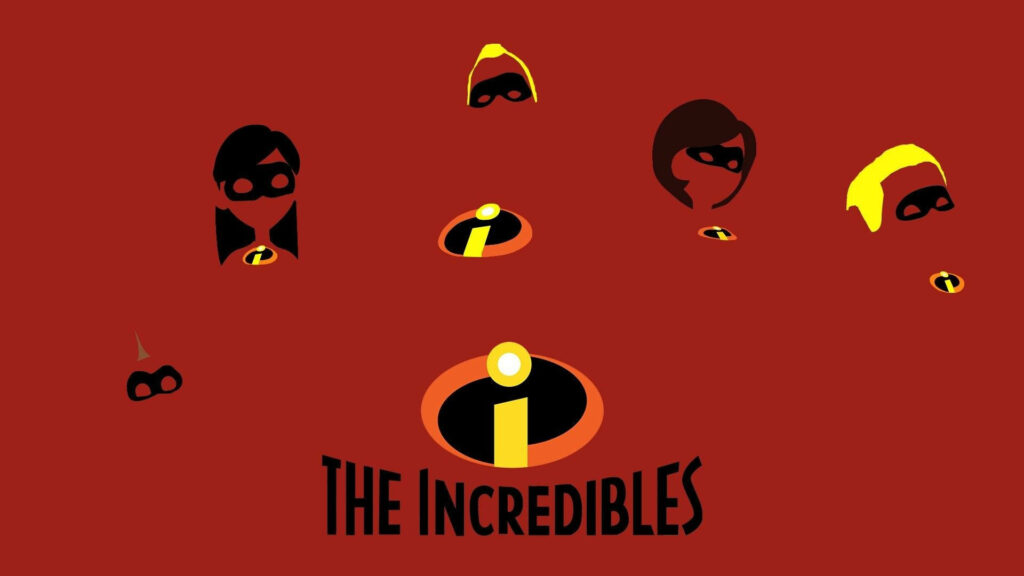 Minimalist Red Wallpaper: The Incredibles Family Masks & Logo Design
