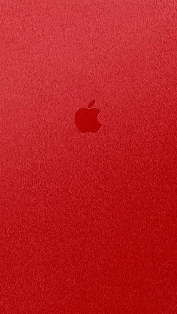 Minimalist iPhone wallpaper with vibrant textured red leather and centered sleek Apple logo