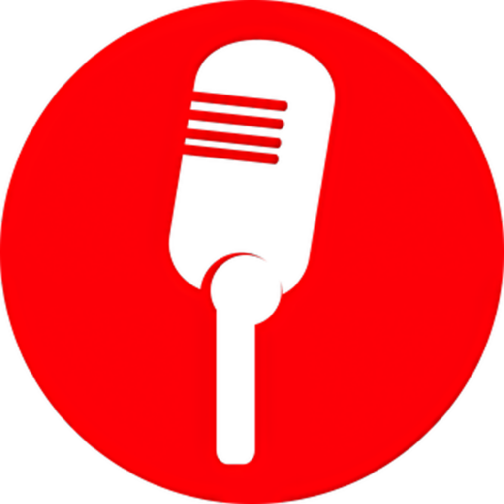Bold Red Minimalist Wallpaper with Black Microphone Icon