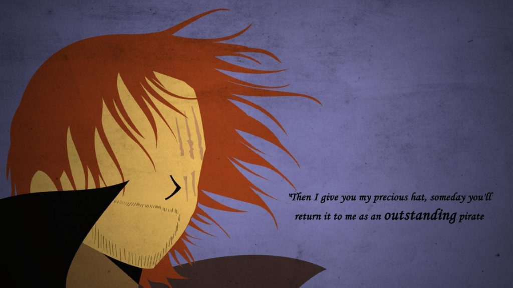 Minimalist vector art of Red-Haired Shanks One Piece with red hair scar on purple background wallpaper