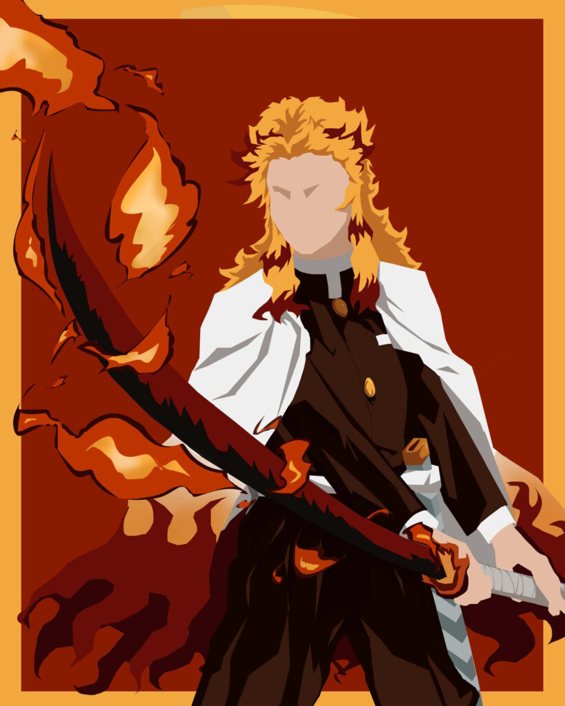 Vibrant Rengoku Minimalist Wallpaper: Fiery Art with Bold Colors