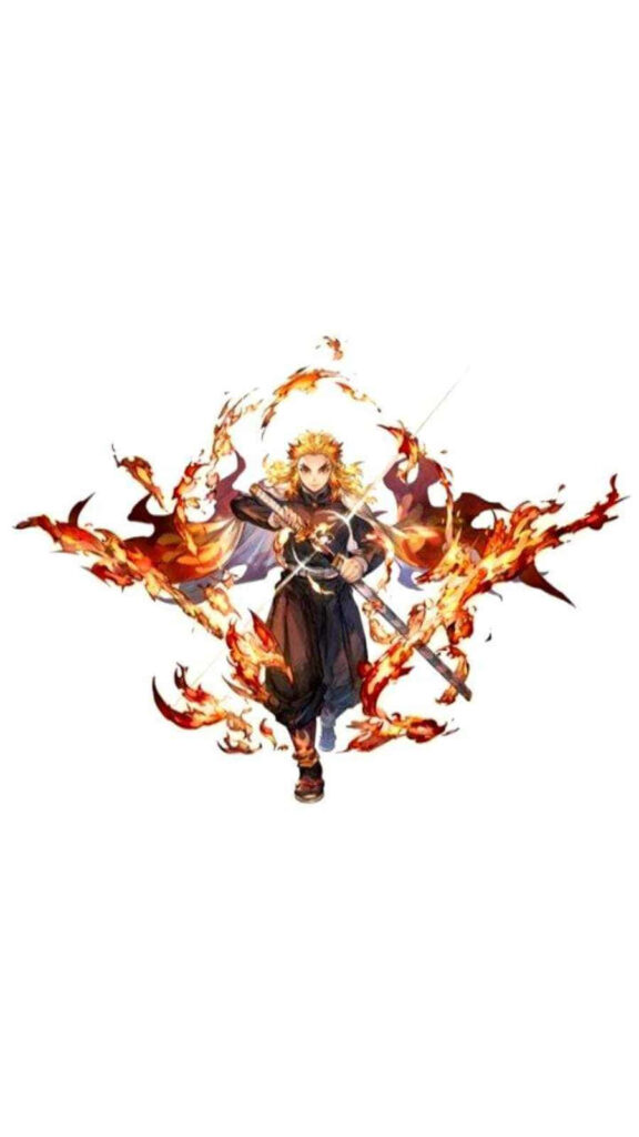 Minimalist Rengoku Wallpaper: Flame Hashira in Dynamic Flames
