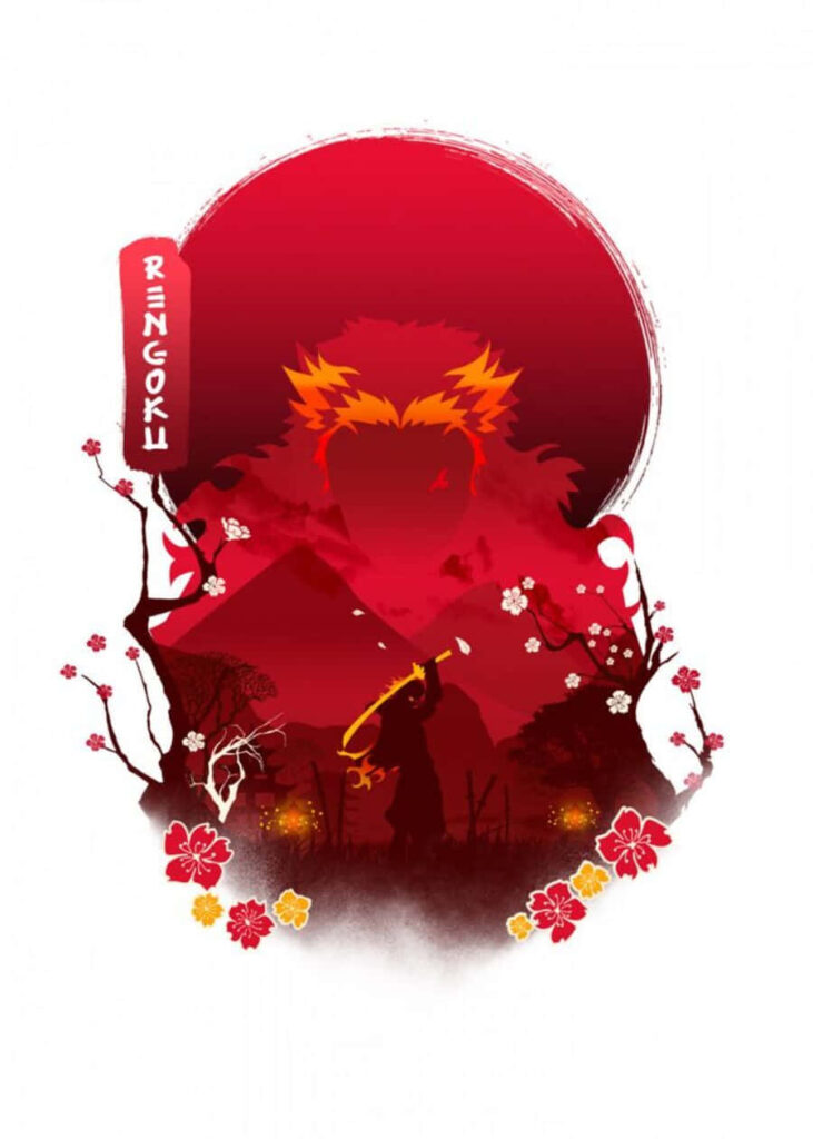 Rengoku Minimalist Wallpaper: Bold Design with Cherry Blossoms