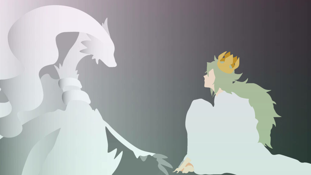 Elegant Minimalist Wallpaper: Reshiram with Crowned Figure
