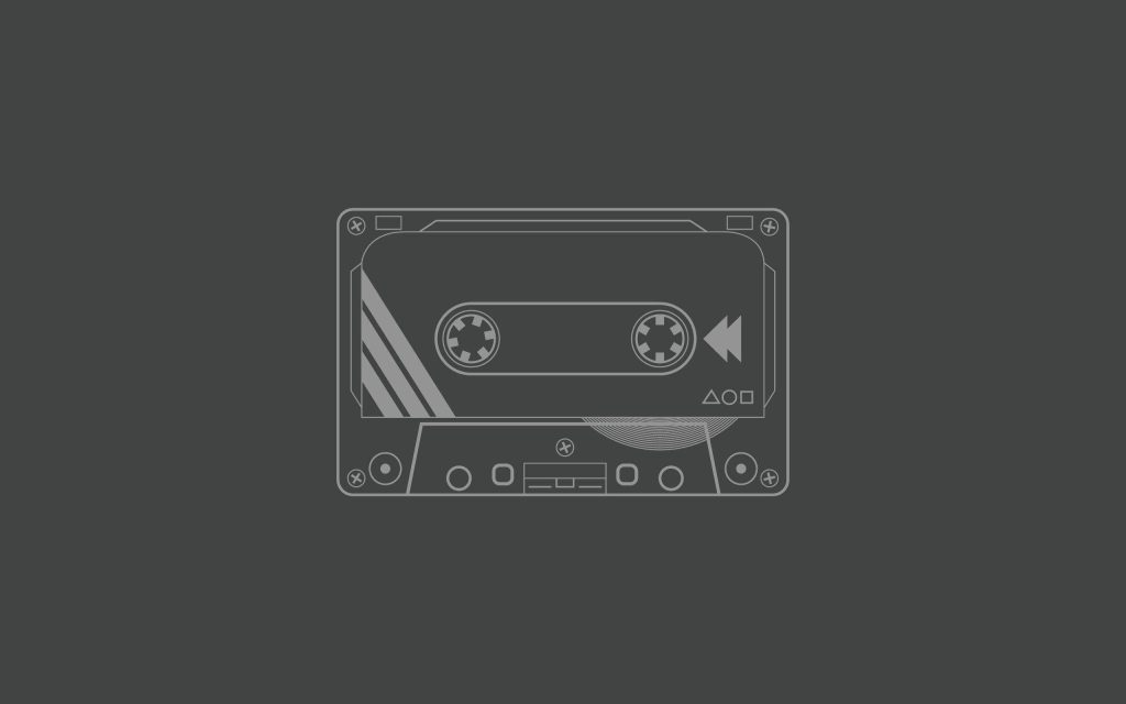 Minimalist cassette tape line art with PlayStation symbols dark gray retro gaming wallpaper