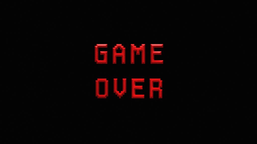 Minimalist gaming wallpaper with bold 3D red pixel Game Over text on black retro background