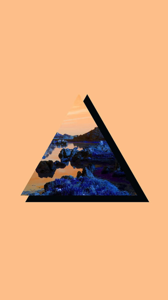 Minimalist Retro Wallpaper: Serene Triangle Landscape on Peach Background