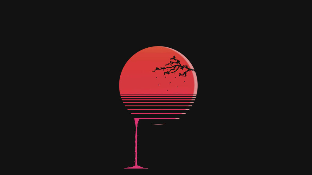 Minimalist Retro Wallpaper: Bold Red Sunset & Silhouette Design