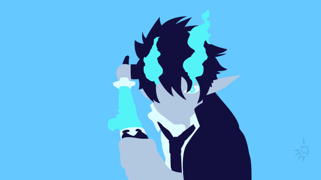 Minimalist Rin Okumura Vector Art Wallpaper - Blue Exorcist Design