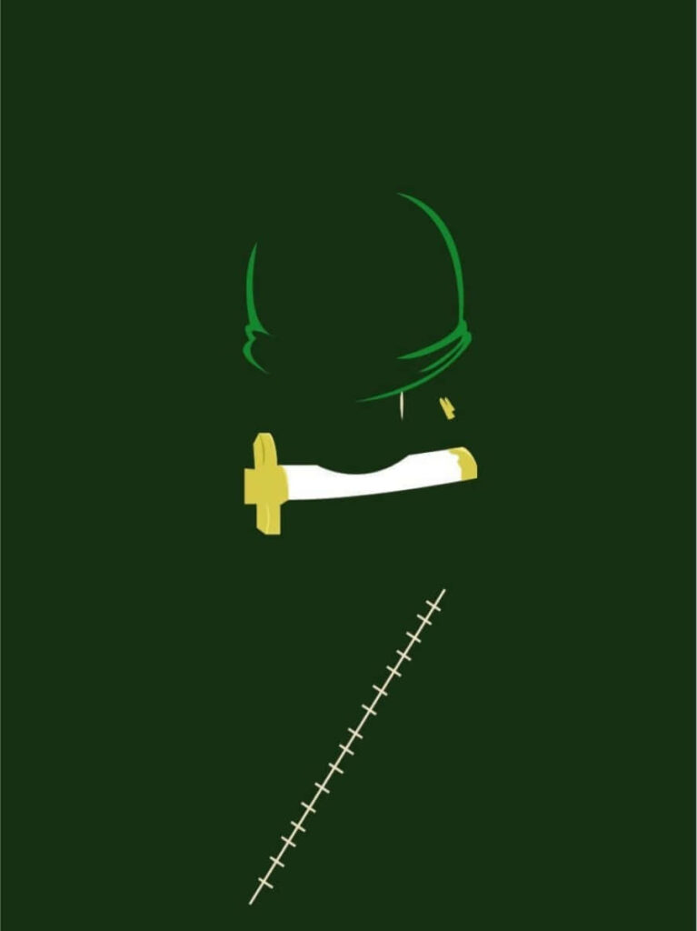 Minimalist Roronoa Zoro Wallpaper: Green Bandana & Sword Design