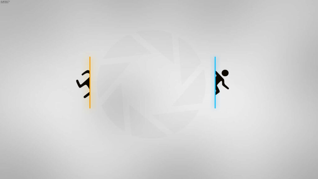 Minimalist Running Man Wallpaper: Orange & Blue Portal Design