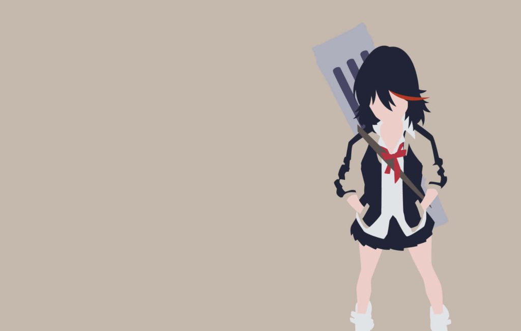 Minimalist vector wallpaper of Ryuko Matoi from Kill la Kill holding Scissor Blade on neutral background