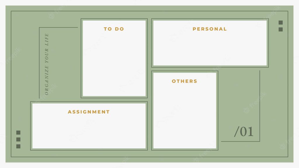 Minimalist desktop organizer wallpaper in soothing sage green with labeled task sections for productivity