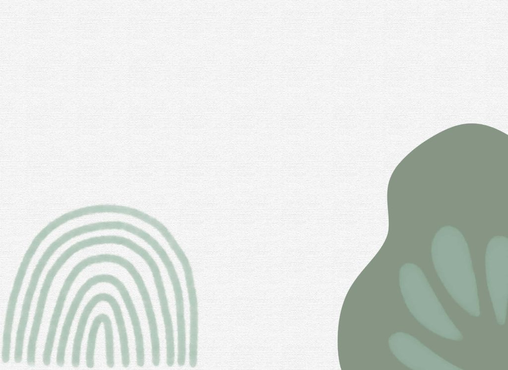 Minimalist wallpaper with sage green rainbow arc and abstract shape on textured white background
