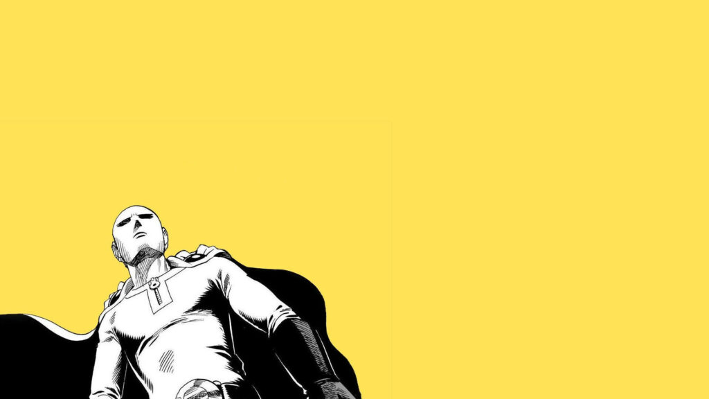 Minimalist Saitama Wallpaper: Calm & Determined on Vibrant Yellow