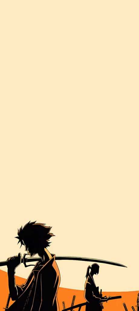 Minimalist Samurai Champloo Wallpaper: Silhouette on Yellow & Orange