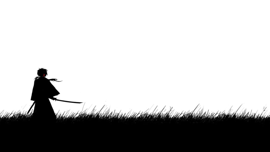 Minimialist Black and White Samurai Wallpaper with Katana Design