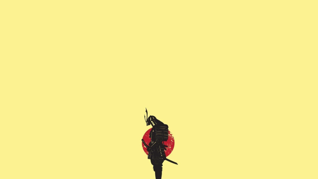 Minimalist Samurai Wallpaper: Red Sun & Yellow Background Art