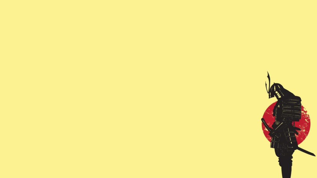 Minimalist Samurai Wallpaper: Silhouette with Red Sun & Yellow Background