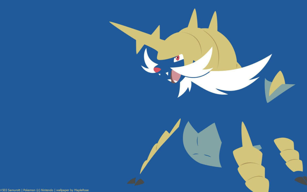 Minimalist Samurott Wallpaper on Solid Blue Background