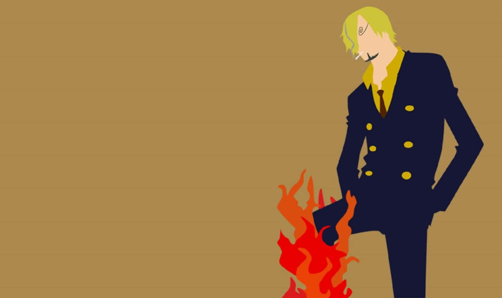 Minimalist Sanji Wallpaper: One Piece Vector Art in Flames