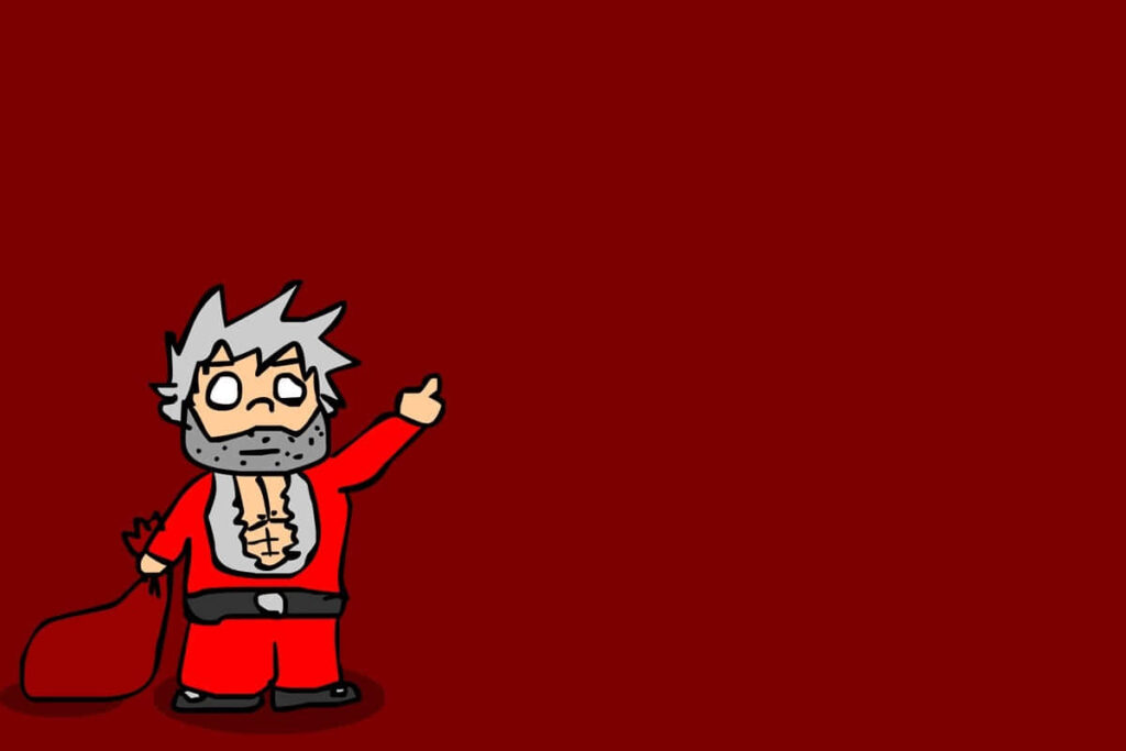 Minimalist Cartoon Santa Wallpaper on Red Background for Christmas