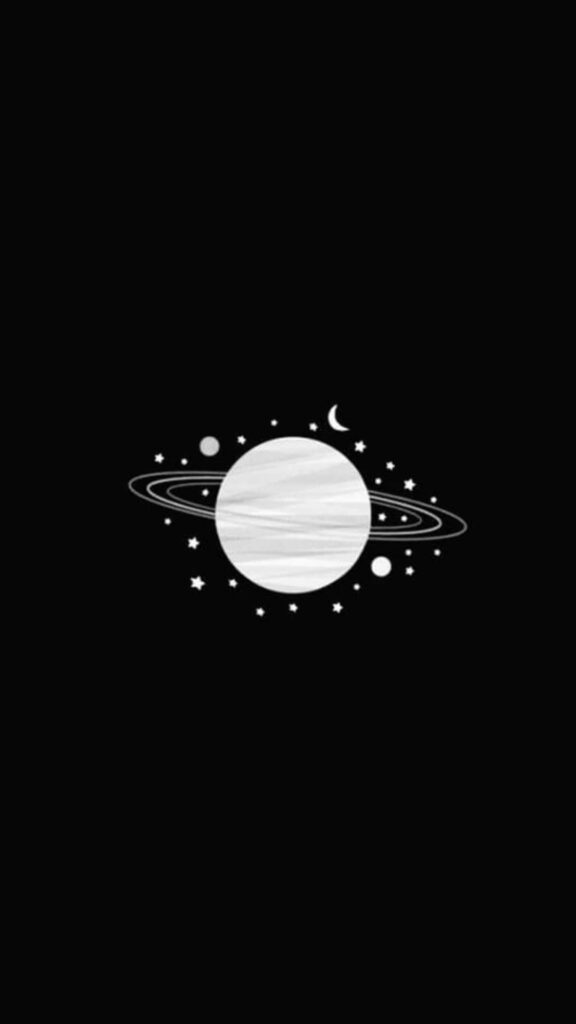Minimalistic Saturn Illustration with Rings & Moon - Aesthetic Wallpaper