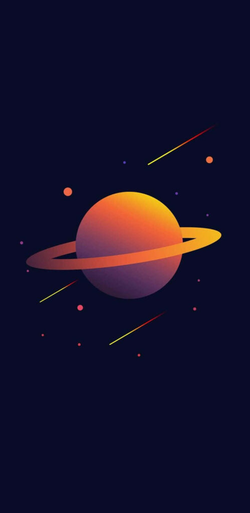 Minimalist Saturn Wallpaper: Warm Colors & Stars in Dark Space