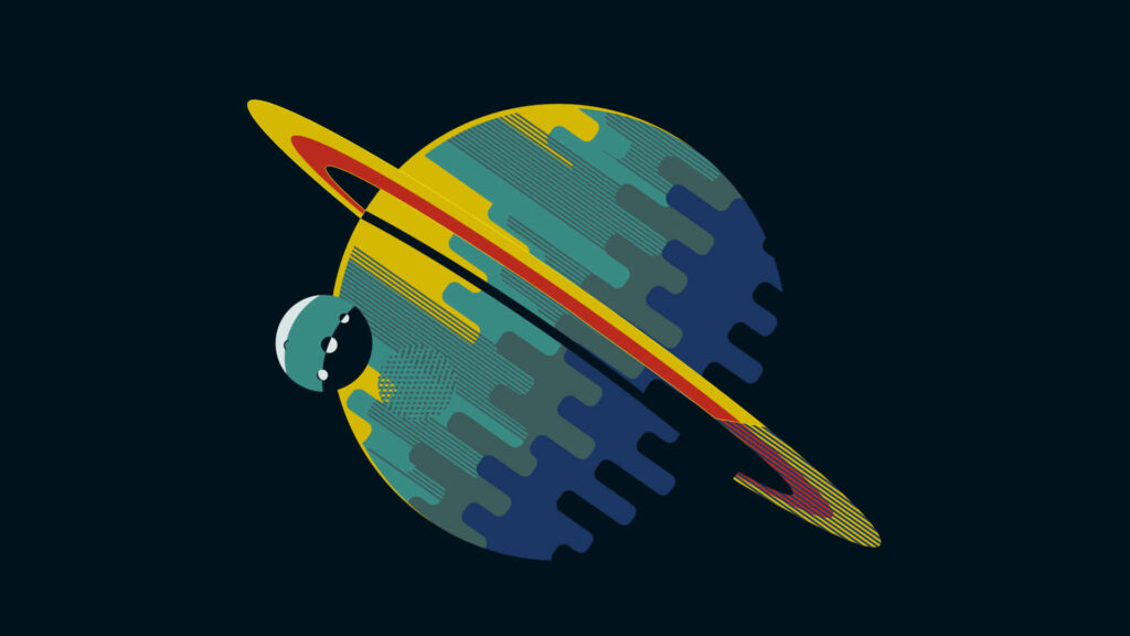 Minimalist Saturn Wallpaper: Stylish Rings & Moon on Dark Background