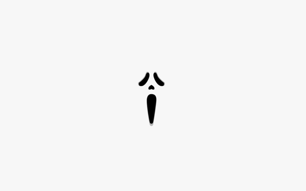 Minimalist white wallpaper with abstract black Ghostface mask from Scream horror franchise design