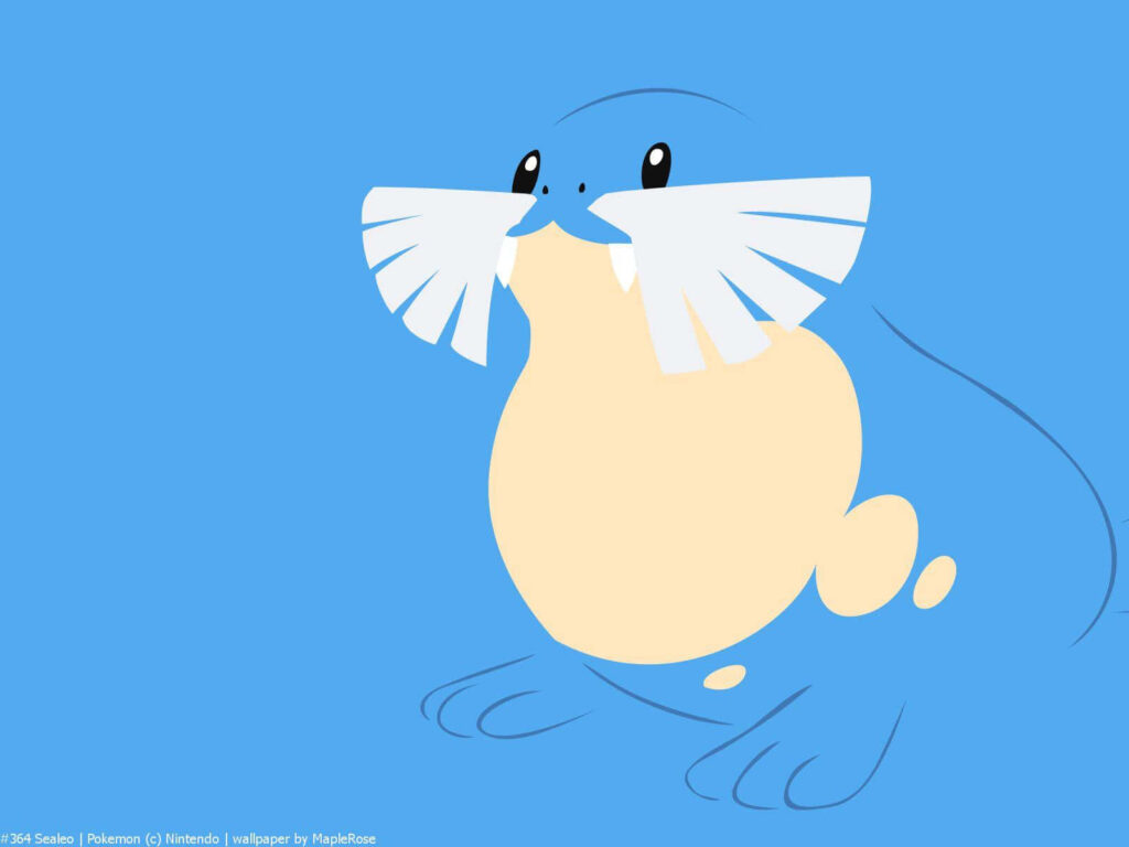 Minimalist Sealeo Pokémon Wallpaper: Clean Lines on Blue Background