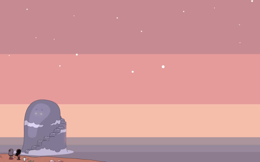 Minimalist Seaside Wallpaper: Sunset, Cliff Staircase, Stars