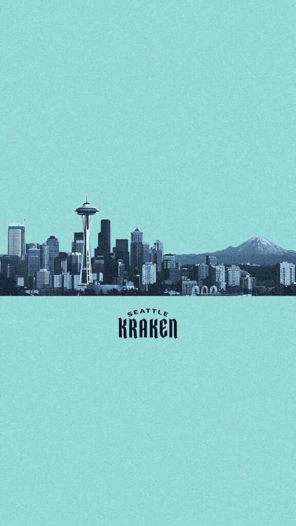 Minimalist Seattle Skyline Wallpaper with Space Needle & Kraken Logo