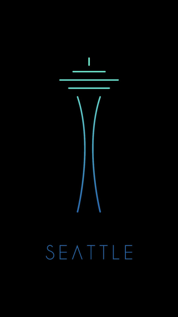 Minimalist Seattle Space Needle Neon Wallpaper on Black Background