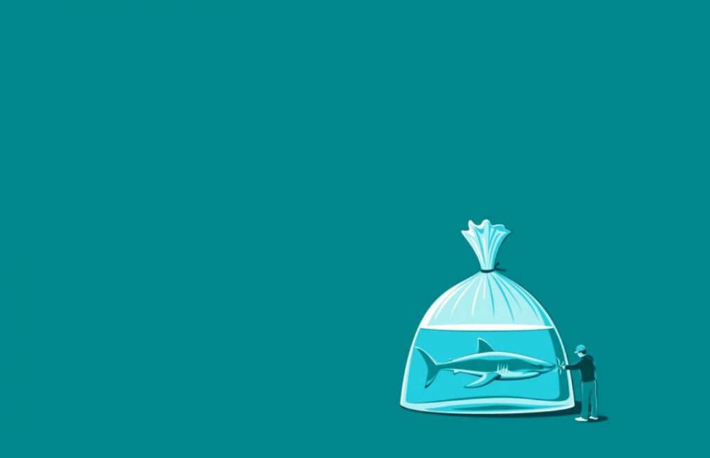 Minimalist Shark Art Wallpaper: Teal Background & Unique Design