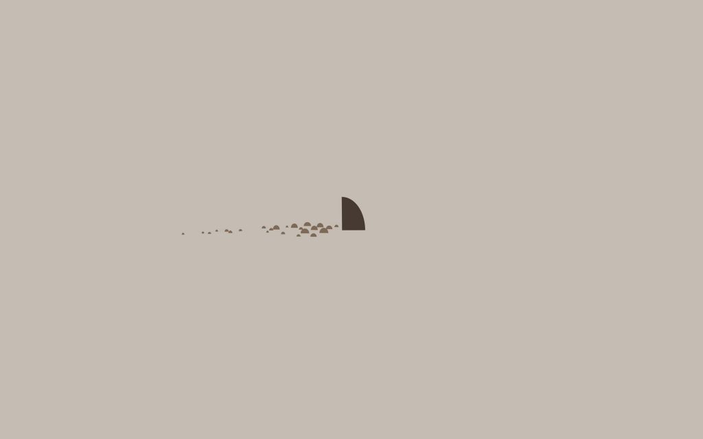 Minimalist dark brown shark fin with ripple trail on beige background calm desktop wallpaper