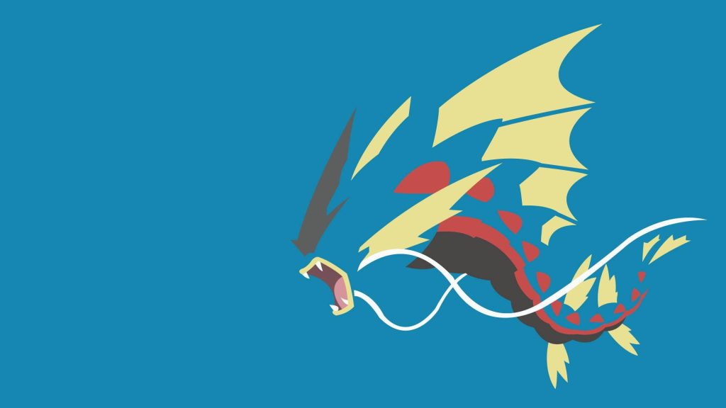 Minimalist Shiny Gyarados wallpaper red Pokémon flat vector on solid blue background design