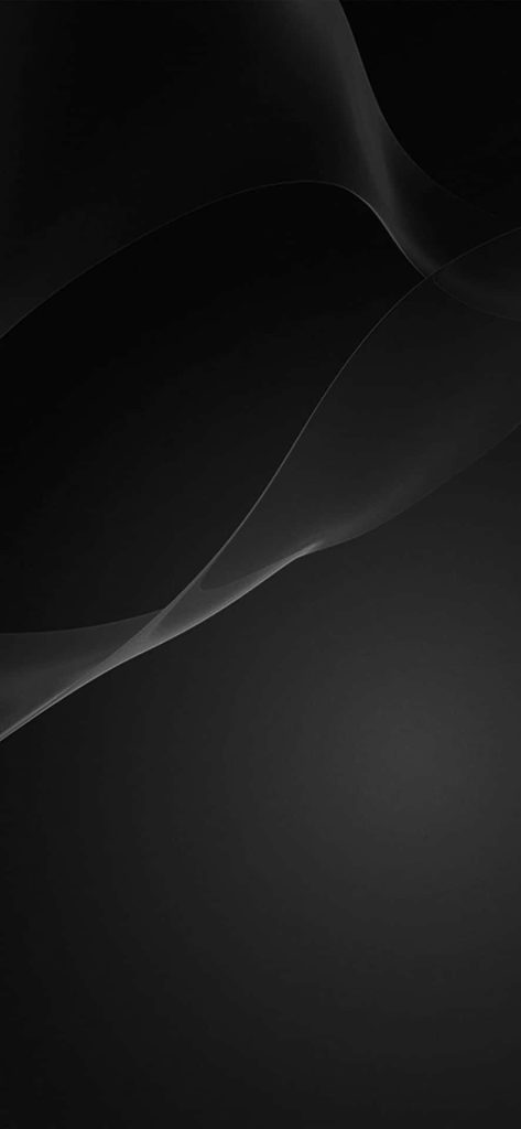 Minimalist abstract wallpaper with flowing silver light curves on deep black background for mobile