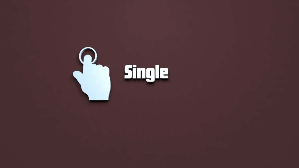 Minimalist Single logo with white text and hand cursor on dark brown sleek wallpaper background