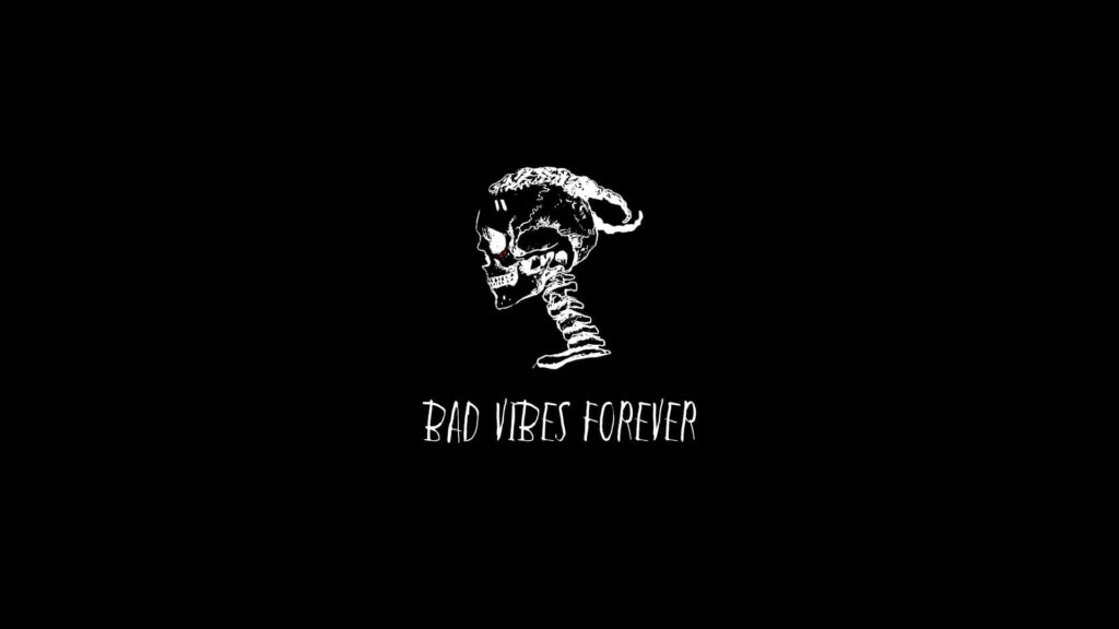 Minimalist Skeleton Wallpaper with 'Bad Vibes Forever' Text