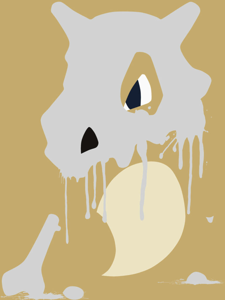 Minimalist Gray Skeleton Wallpaper with Dripping Paint Effects