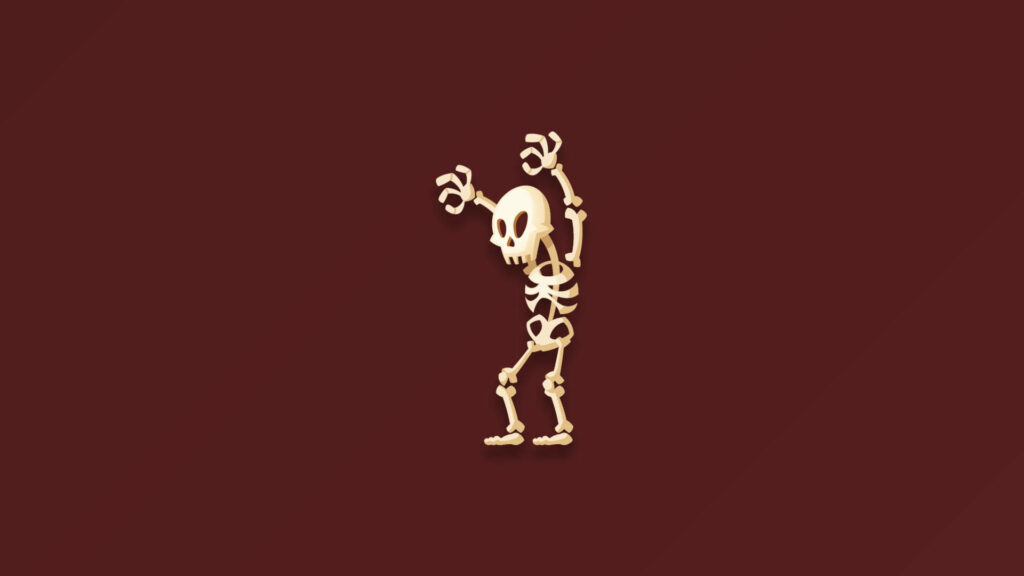 Minimalist Skeleton Wallpaper on Dark Reddish-Brown Background