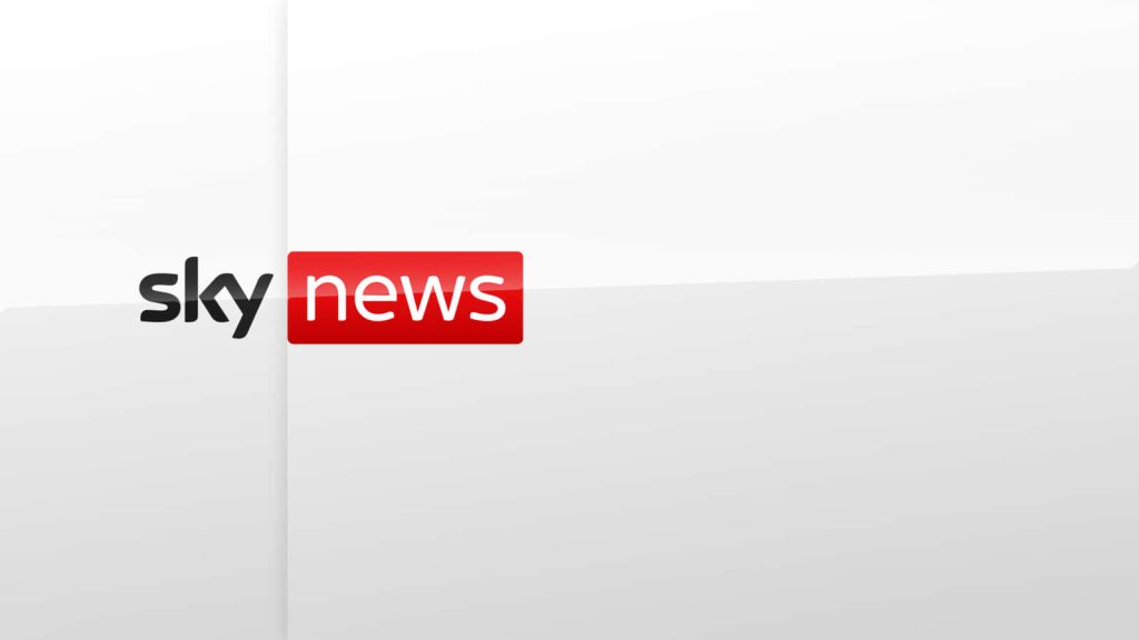 Minimalist Sky News logo wallpaper with red and white emblem on bright white gradient background