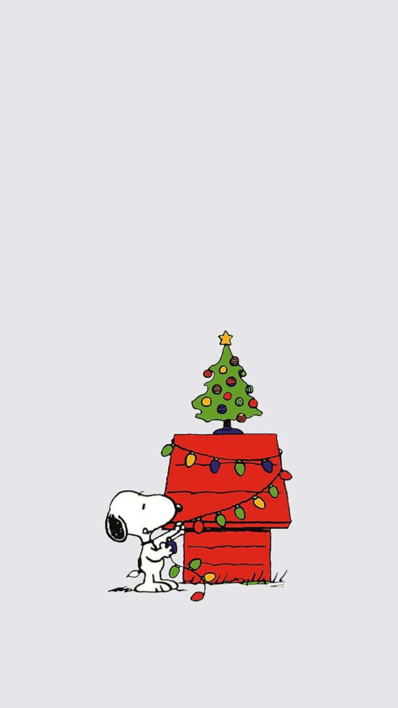 Minimalist Snoopy Christmas Wallpaper: Doghouse & Festive Decor