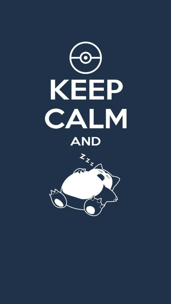 Minimalist iPhone wallpaper of sleeping Snorlax with navy blue background and Poké Ball icon