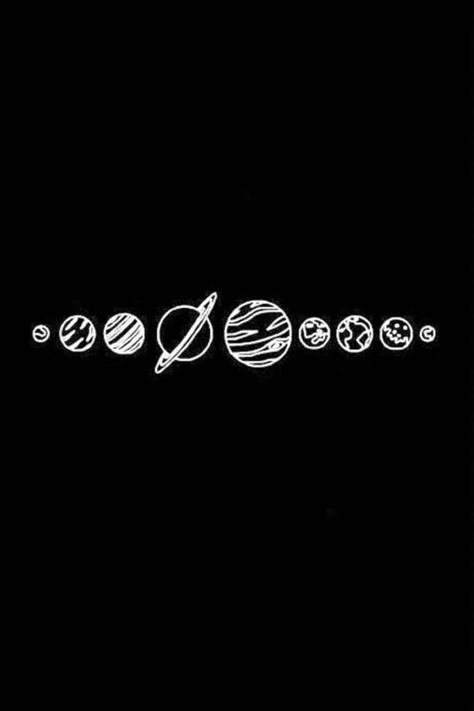 Elegant Minimalist Solar System Line Art Wallpaper on Black Background