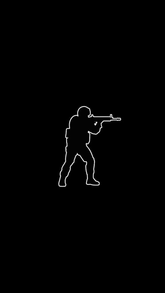 Centered Soldier Silhouette on Minimalist Black Background: Capturing the Essence of Counter-Strike Global Offensive Wallpaper
