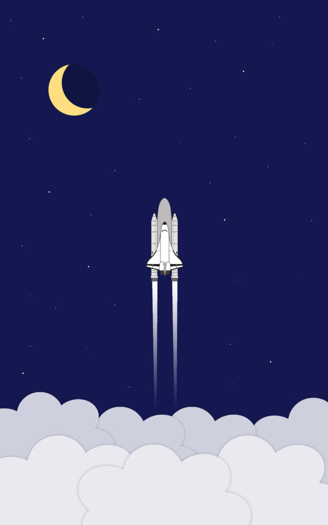 Minimalist Space Shuttle Wallpaper: Crescent Moon & Starry Night Sky